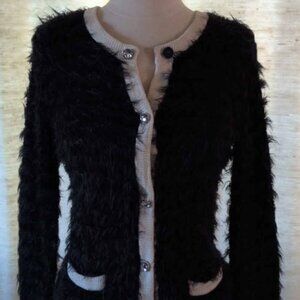 Cozy Black and Cream Fuzzy Cardigan